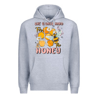 Heather Grey she works hard for the honey Premium Hoodie - MaliasSmallBusiness