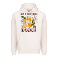 Pale Pink she works hard for the honey Premium Hoodie - MaliasSmallBusiness