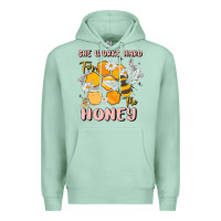Seafoam she works hard for the honey Premium Hoodie - MaliasSmallBusiness