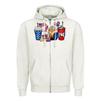 Oatmeal Heather 4th of july coffee cups Zipper Hoodie - Zillion Design Studio