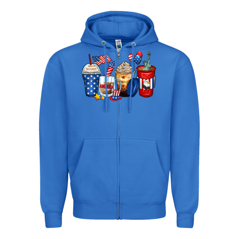 4th Of July Coffee Cups Zipper Hoodie by Zillion Design Studio | Teevron