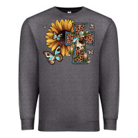 Charcoal Heather leopard cross sunflower butterfly Premium Sweatshirt - JahusDesignShop