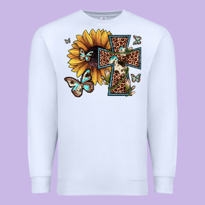 Leopard Cross Sunflower Butterfly Premium Sweatshirt Designed By Jahusdesignshop