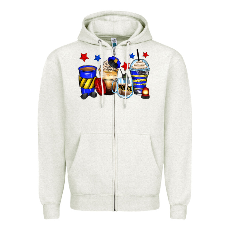 Police Coffee Cups Zipper Hoodie by Zillion Design Studio | Teevron