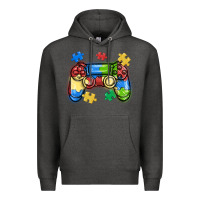 Charcoal Heather autism awareness video game controller Premium Hoodie - MaliasSmallBusiness