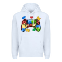 White autism awareness video game controller Premium Hoodie - MaliasSmallBusiness
