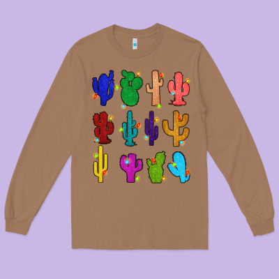 Christmas Glitter Cactus Long Sleeve Tee Designed By Zillion Design Studio