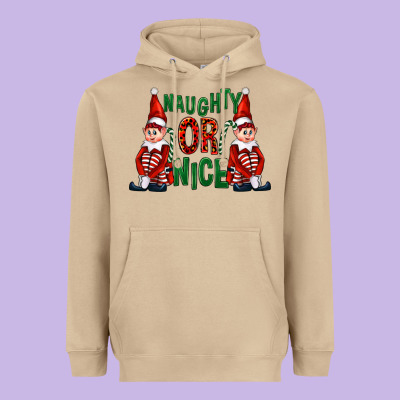 Naughty Or Nice Christmas Elfs Heavyweight Hoodie Designed By Fadigitalartstudio