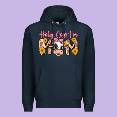 Holy Cow I'm Mom Premium Hoodie Designed By Maliassmallbusiness