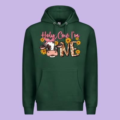 Holy Cow I'm One Premium Hoodie Designed By Maliassmallbusiness