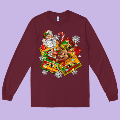 Christmas Cassette Tapes Long Sleeve Tee Designed By Zillion Design Studio