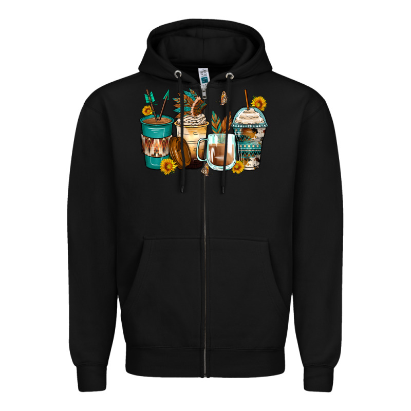 Indian Headdress Coffee Cups Zipper Hoodie by Zillion Design Studio | Teevron