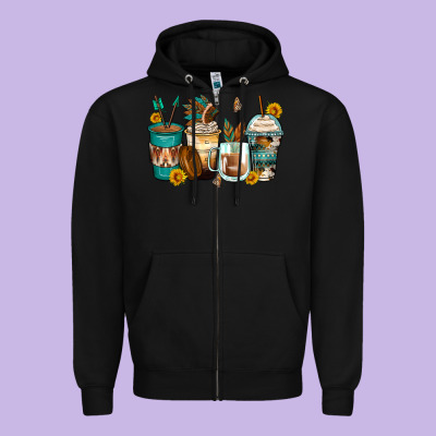 Indian Headdress Coffee Cups Zipper Hoodie Designed By Zillion Design Studio