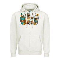 Oatmeal Heather indian headdress coffee cups Zipper Hoodie - Zillion Design Studio