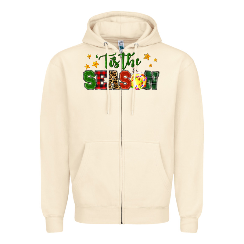 'tis The Season Softball Christmas Zipper Hoodie by RanaPortraitStore | Teevron