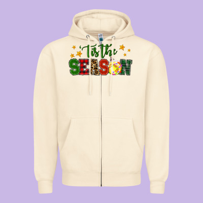 'tis The Season Softball Christmas Zipper Hoodie Designed By Ranaportraitstore