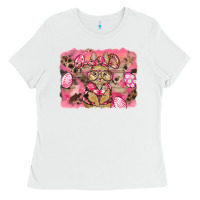 White pink camouflage bunny background Ladies Tee - BarkalooDesign
