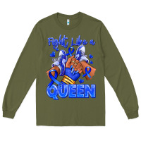 Army Green fight like a queen navy blue colon cancer afro gir Long Sleeve Tee - RanaPortraitStore