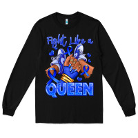 Black fight like a queen navy blue colon cancer afro gir Long Sleeve Tee - RanaPortraitStore