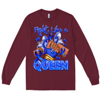 Burgundy fight like a queen navy blue colon cancer afro gir Long Sleeve Tee - RanaPortraitStore
