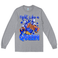 Heather Grey fight like a queen navy blue colon cancer afro gir Long Sleeve Tee - RanaPortraitStore