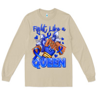 Mushroom fight like a queen navy blue colon cancer afro gir Long Sleeve Tee - RanaPortraitStore