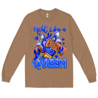 Fight Like A Queen Navy Blue Colon Cancer Afro Gir Long Sleeve Tee | Teevron