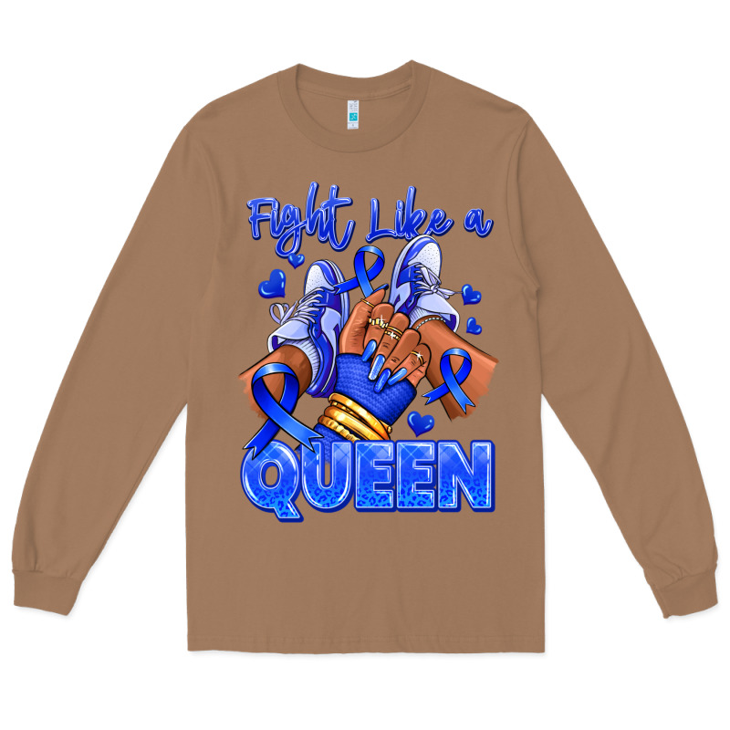 Fight Like A Queen Navy Blue Colon Cancer Afro Gir Long Sleeve Tee by RanaPortraitStore | Teevron