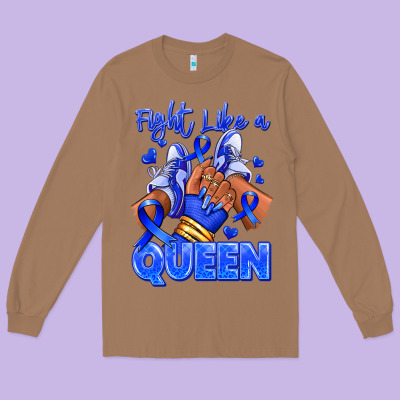 Long Sleeve Tee fight like a queen navy blue colon cancer afro gir