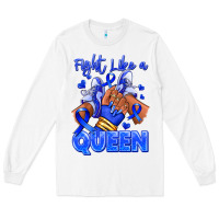 White fight like a queen navy blue colon cancer afro gir Long Sleeve Tee - RanaPortraitStore