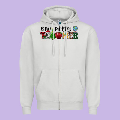 One Merry Teacher Zipper Hoodie Designed By Ranaportraitstore