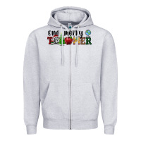 Heather Grey one merry teacher Zipper Hoodie - RanaPortraitStore