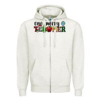 Oatmeal Heather one merry teacher Zipper Hoodie - RanaPortraitStore