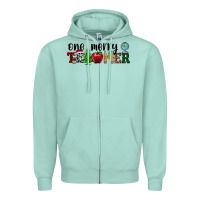 Seafoam one merry teacher Zipper Hoodie - RanaPortraitStore