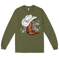 Army Green white  cowgirl  and roses Long Sleeve Tee - AdoDesignShop