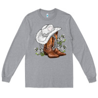 Heather Grey white  cowgirl  and roses Long Sleeve Tee - AdoDesignShop