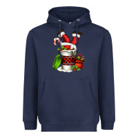 Navy Santa claus in a coffee cup Heavyweight Hoodie - FaDigitalArtStudio