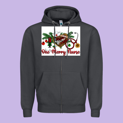 One Merry Nurse Zipper Hoodie Designed By Ranaportraitstore