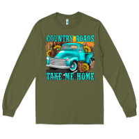 Army Green country roads take me home western Long Sleeve Tee - texasbilliewilder