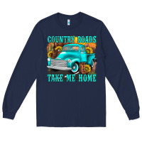 Navy country roads take me home western Long Sleeve Tee - texasbilliewilder