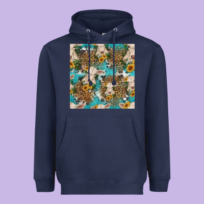 Charolais Cow And Sunflowers Seamless Pattern Heavyweight Hoodie Designed By Hra Design Shop