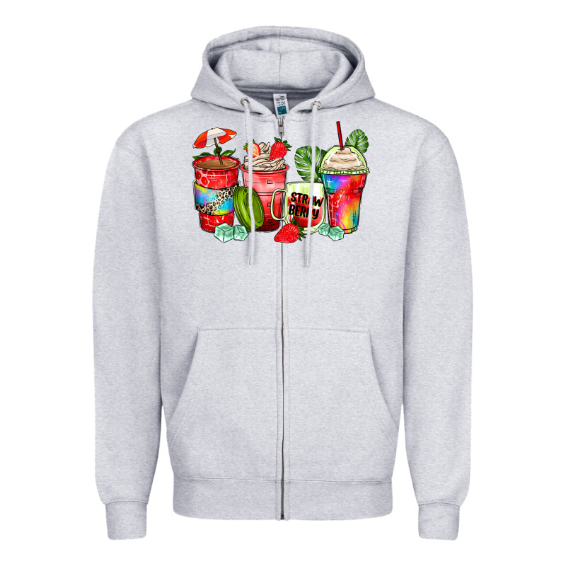 Strawberry Coffee Cups Zipper Hoodie by Zillion Design Studio | Teevron