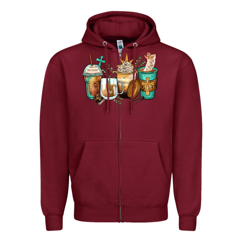 Jesus Coffee Cups Zipper Hoodie by Zillion Design Studio | Teevron