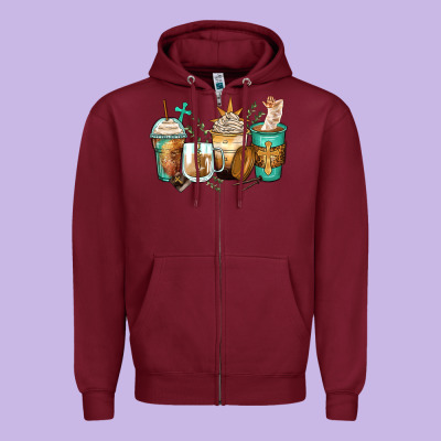 Jesus Coffee Cups Zipper Hoodie Designed By Zillion Design Studio