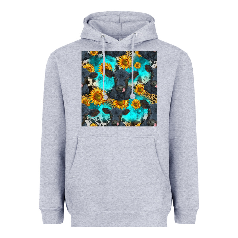 Black Angus And Sunflowers Seamless Pattern Heavyweight Hoodie by HRA Design Shop | Teevron