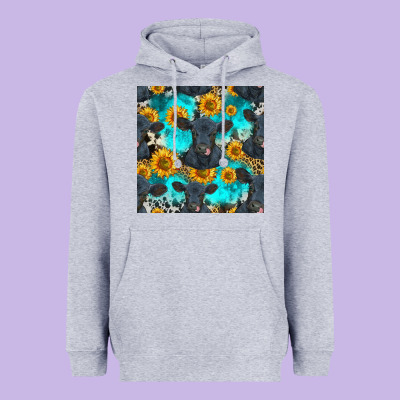 Black Angus And Sunflowers Seamless Pattern Heavyweight Hoodie Designed By Hra Design Shop