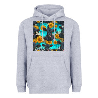 Heather Grey black angus and sunflowers seamless pattern Heavyweight Hoodie - HRA Design Shop