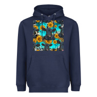 Navy black angus and sunflowers seamless pattern Heavyweight Hoodie - HRA Design Shop