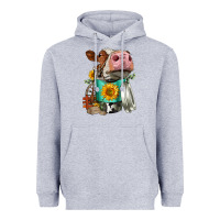 Heather Grey Simmental Cow Coffee Cup Heavyweight Hoodie - FaDigitalArtStudio