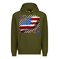 Army Green American flag and race flag Premium Hoodie - AdoDesignShop